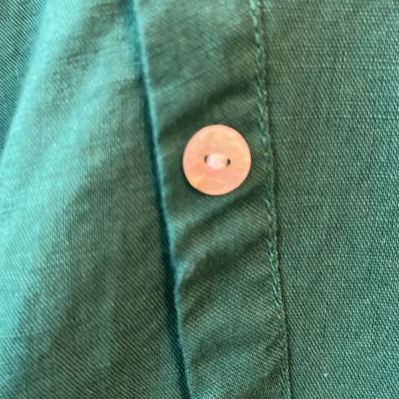 LINEN COTTON BLEND GREEN ASYMMETRICAL BUTTON SHORT SLEEVE BLOUSE XL - Picture 2 of 6